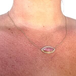 New Ele Keats Rhodochrosite Marquise-Cut Heart Gemstone Diamonds Gold Necklace